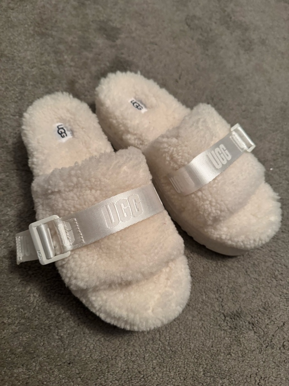 UGG Cream Shearling Buckle Slide